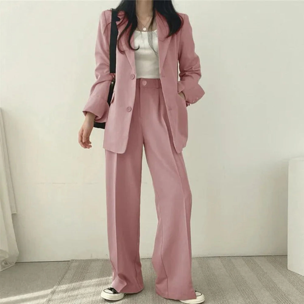 Vielseitiges Hosenanzug-Set - Blazer und gerade geschnittene Hose für Frauen