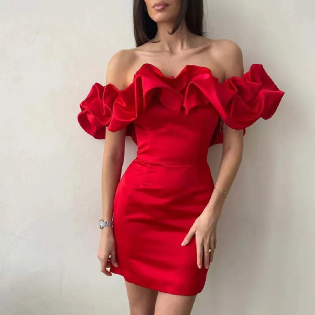 Ines | Damen Mini Kleid Für Hochzeitsgast Mit Rüschen