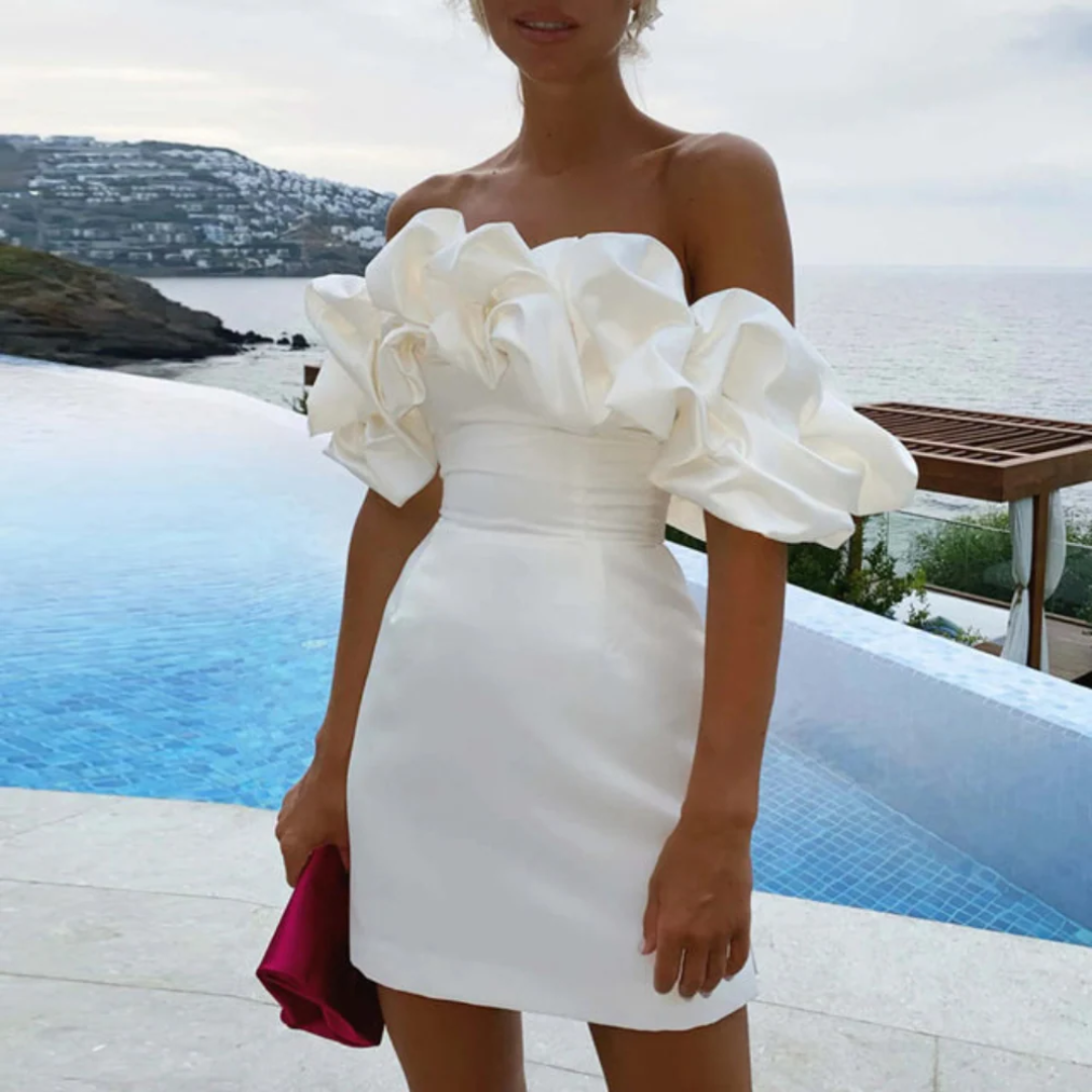 Ines | Damen Mini Kleid Für Hochzeitsgast Mit Rüschen