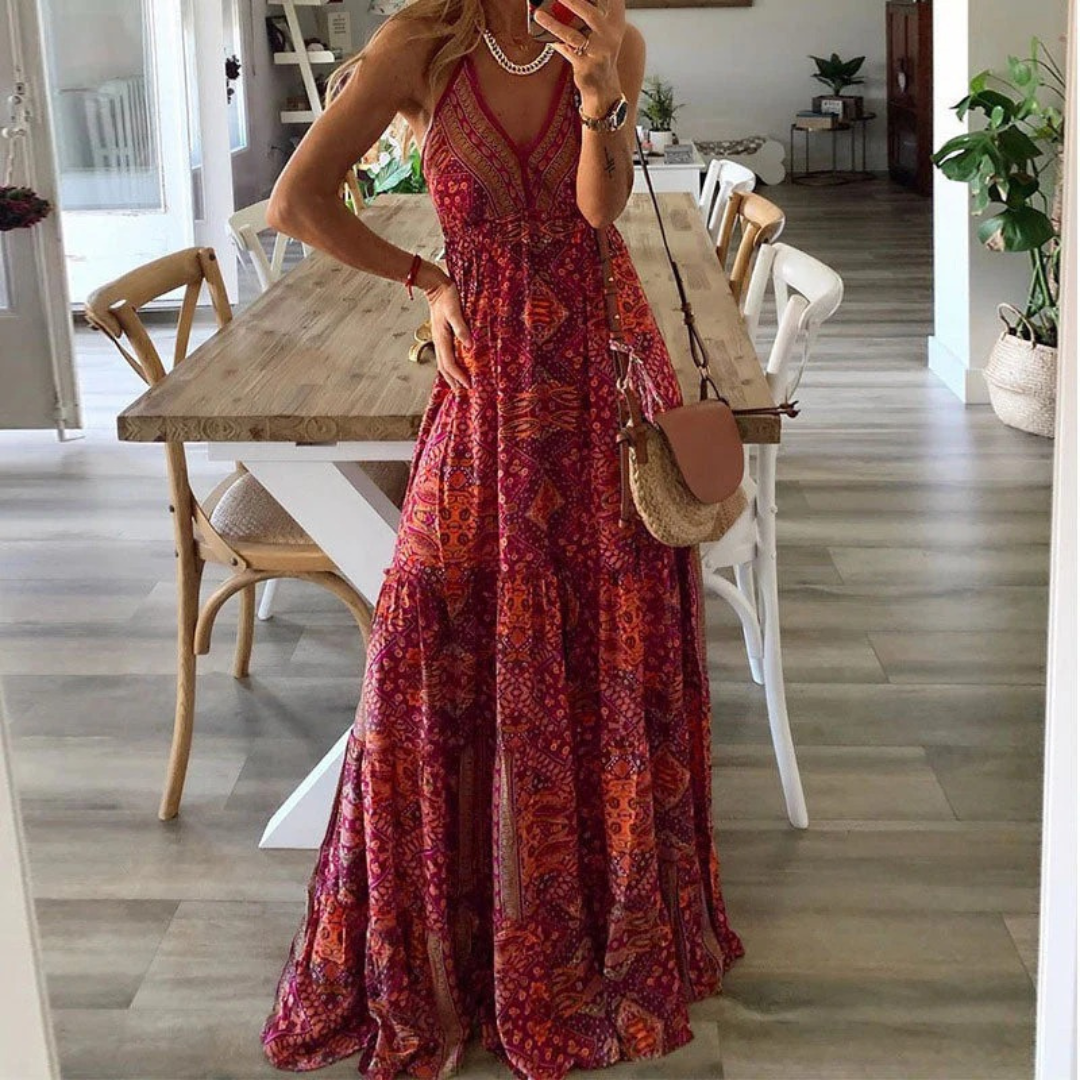 Irena | Damen Leichtes Sommerkleid Maxi Boho