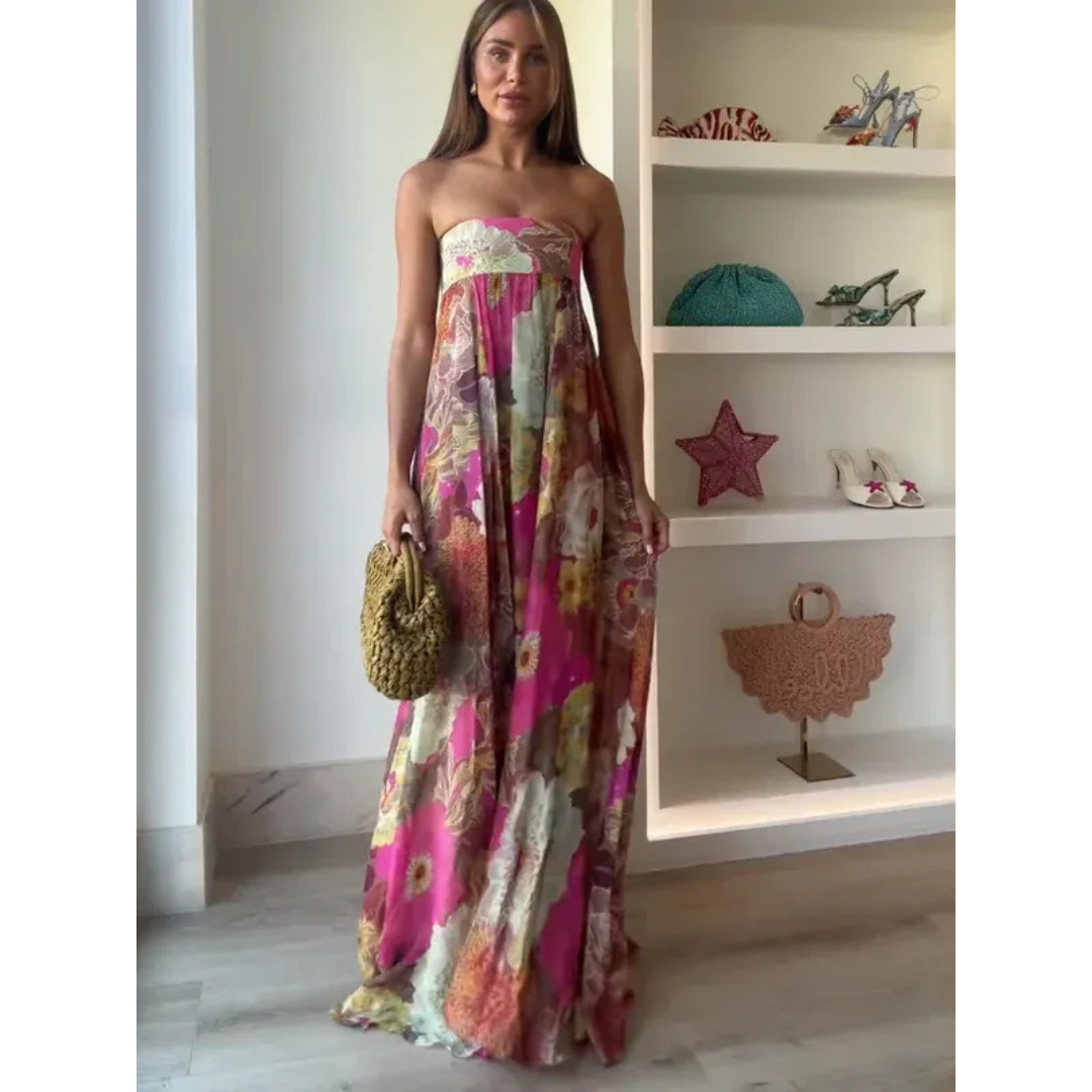 Isabel | Damen Sommerkleid Hochzeitsgast Blumen Fließend