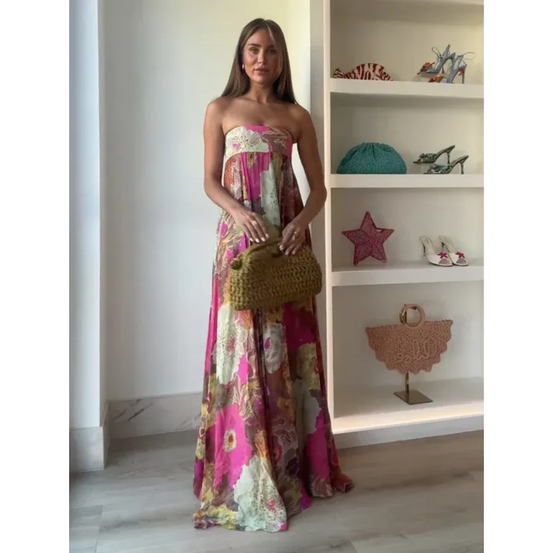 Isabel | Damen Sommerkleid Hochzeitsgast Blumen Fließend