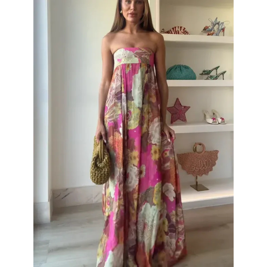 Isabel | Damen Sommerkleid Hochzeitsgast Blumen Fließend