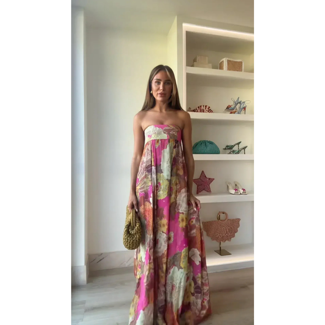 Isabel | Damen Sommerkleid Hochzeitsgast Blumen Fließend