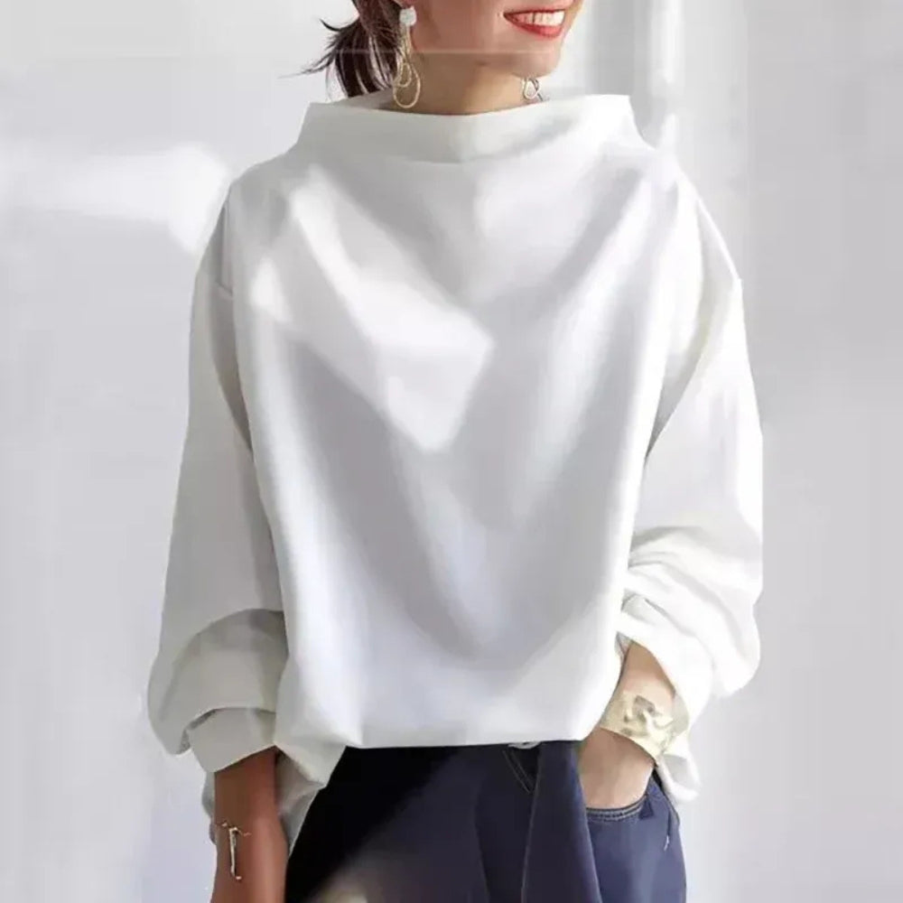 Kapuzenpulli mit hohem Halsausschnitt - lässiger Stil mit gerippten Bündchen und Saum