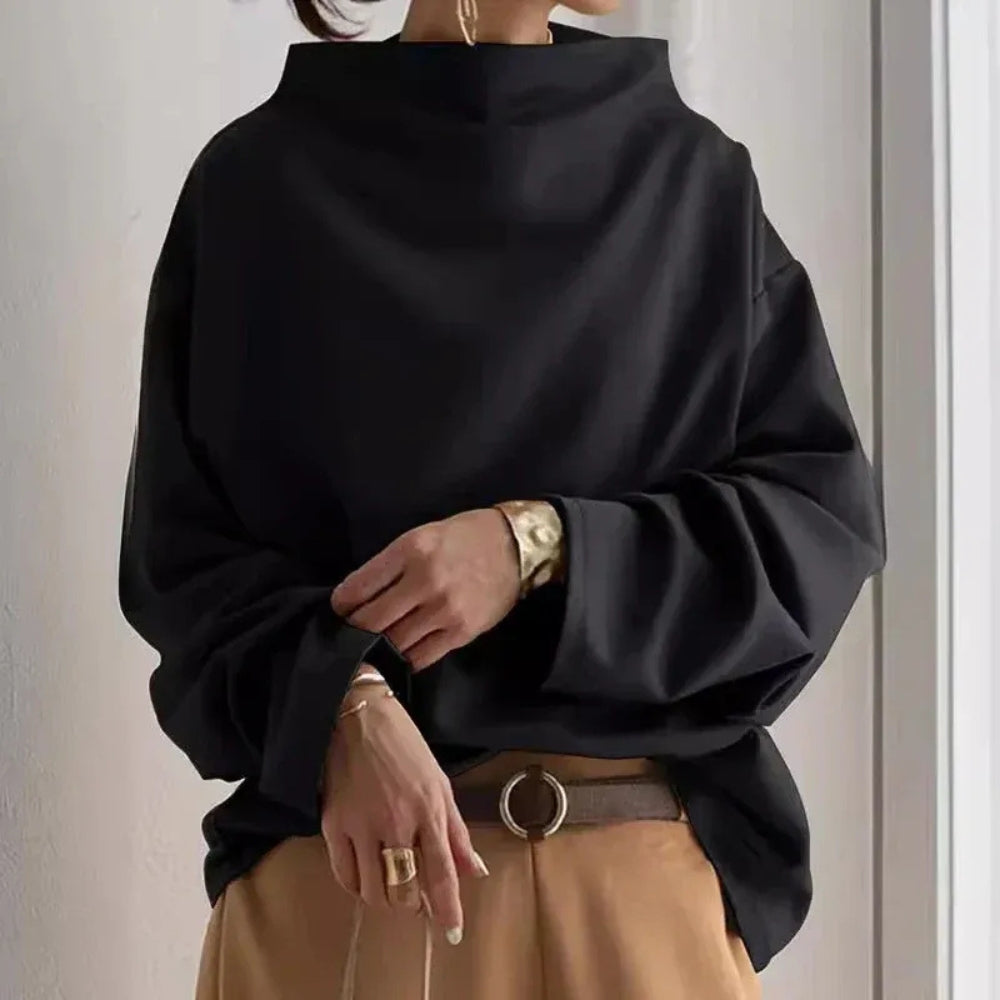 Kapuzenpulli mit hohem Halsausschnitt - lässiger Stil mit gerippten Bündchen und Saum
