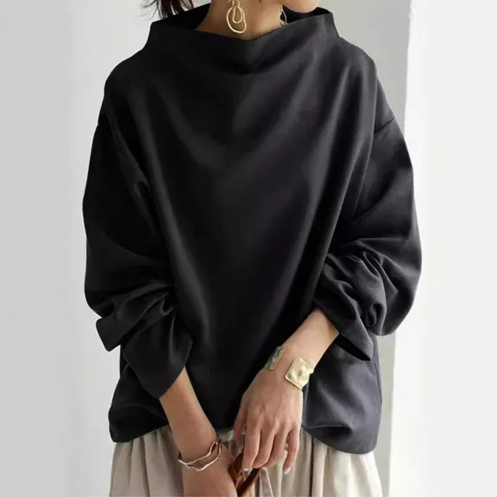 Kapuzenpulli mit hohem Halsausschnitt - lässiger Stil mit gerippten Bündchen und Saum