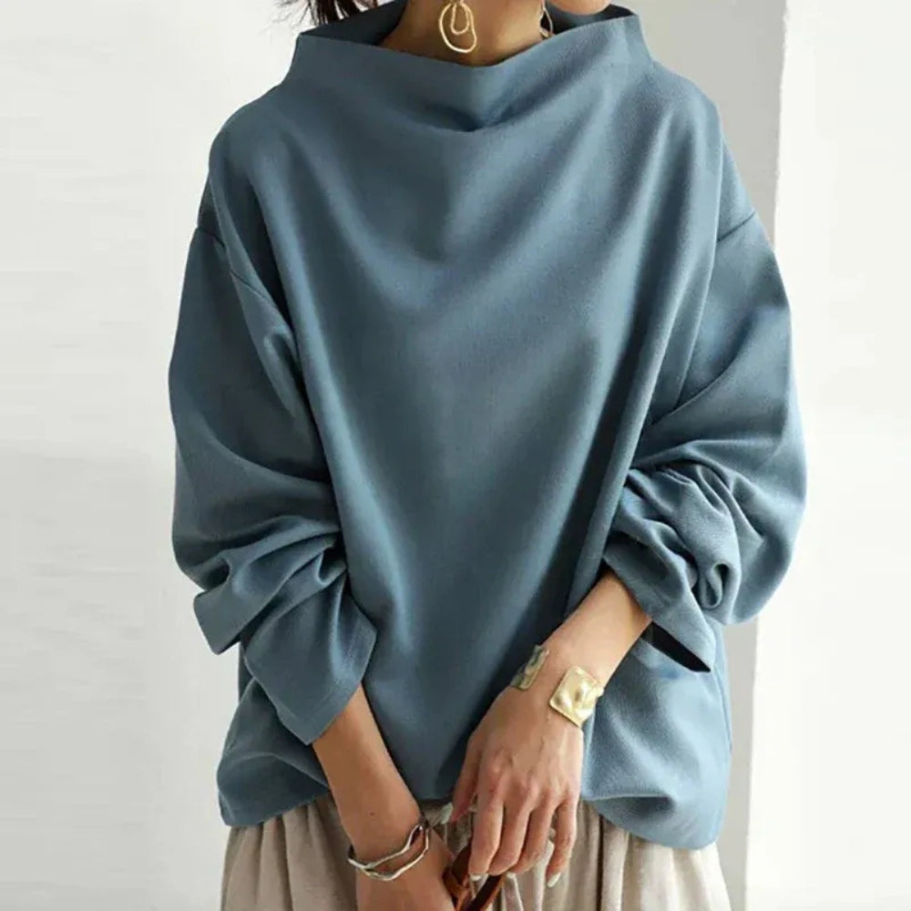Kapuzenpulli mit hohem Halsausschnitt - lässiger Stil mit gerippten Bündchen und Saum