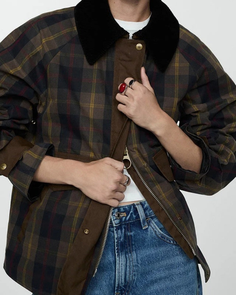 Karo Winterjacke Damen – Gestepptes Design mit Cordkragen und lässiger Passform