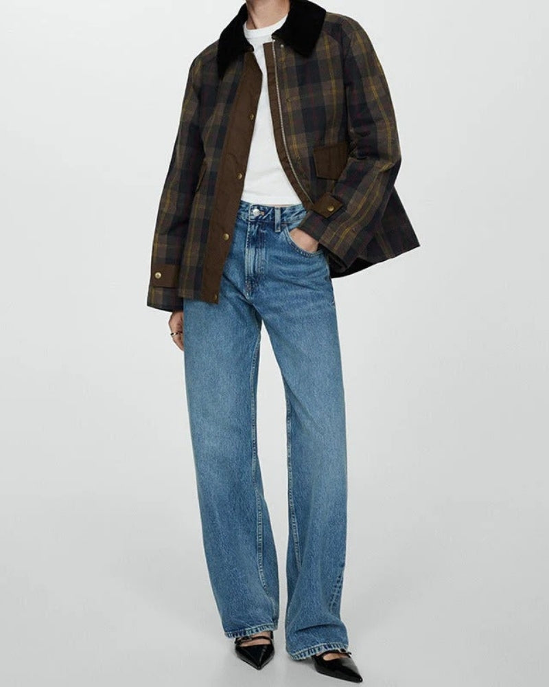 Karo Winterjacke Damen – Gestepptes Design mit Cordkragen und lässiger Passform