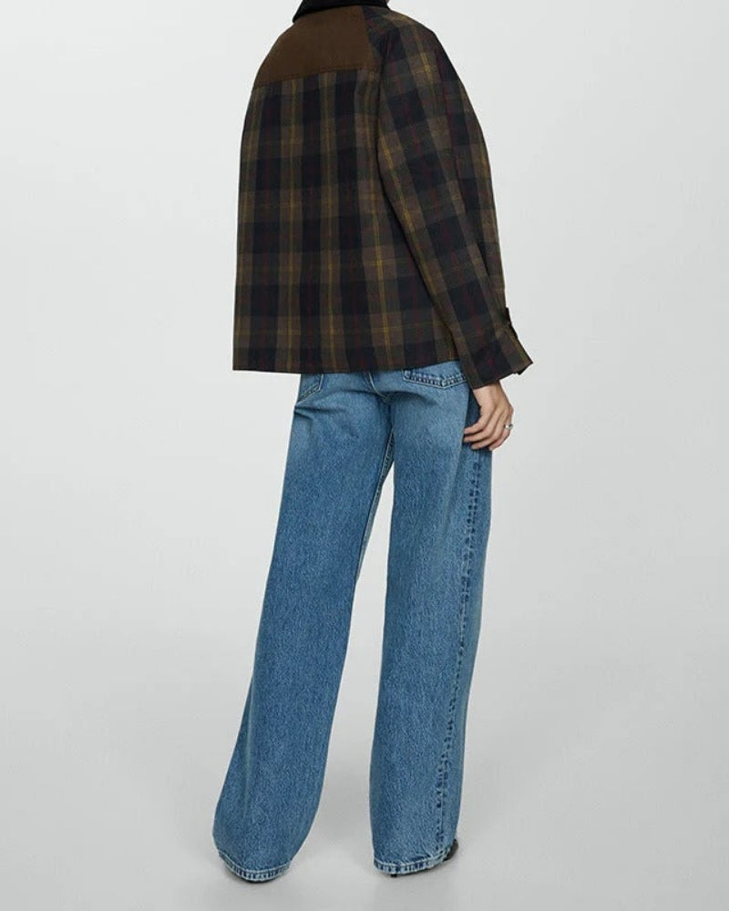 Karo Winterjacke Damen – Gestepptes Design mit Cordkragen und lässiger Passform