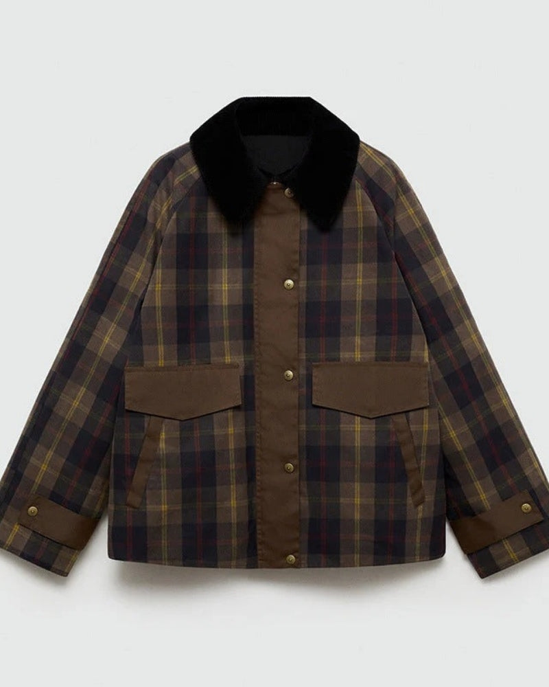 Karo Winterjacke Damen – Gestepptes Design mit Cordkragen und lässiger Passform