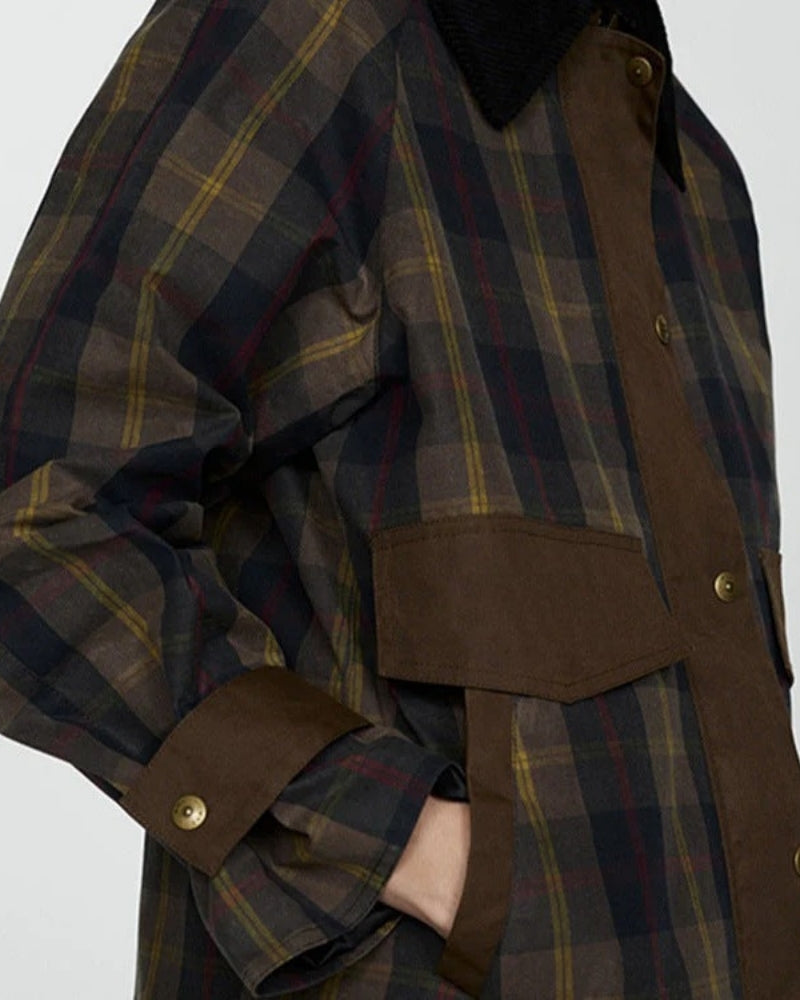 Karo Winterjacke Damen – Gestepptes Design mit Cordkragen und lässiger Passform