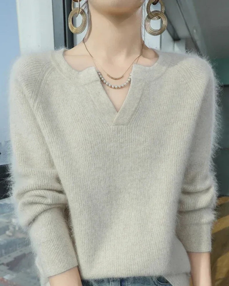 Kaschmirpullover Damen – V-Ausschnitt Pullover aus 100 % Mink Kaschmir für Herbst und Winter