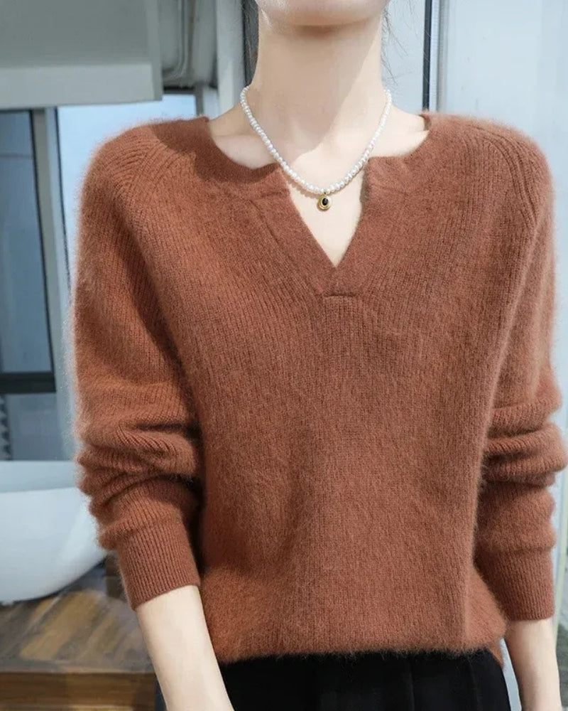 Kaschmirpullover Damen – V-Ausschnitt Pullover aus 100 % Mink Kaschmir für Herbst und Winter
