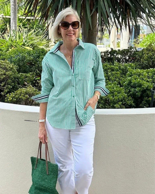 Klassisch Damen Bluse mit Streifen | Knopfleiste