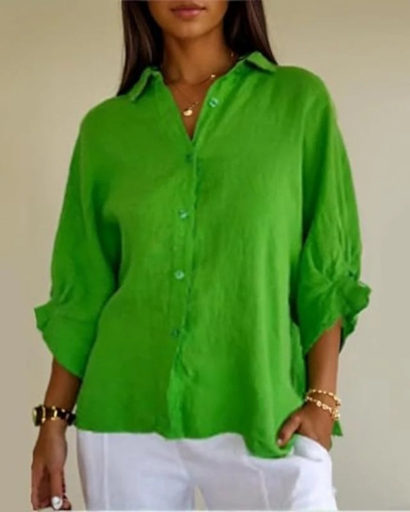 Klassisch Damen lockere Bluse mit Knopfleiste | Lange Ärmel