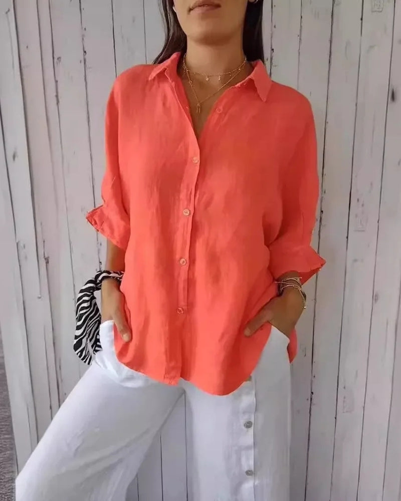 Klassisch Damen lockere Bluse mit Knopfleiste | Lange Ärmel