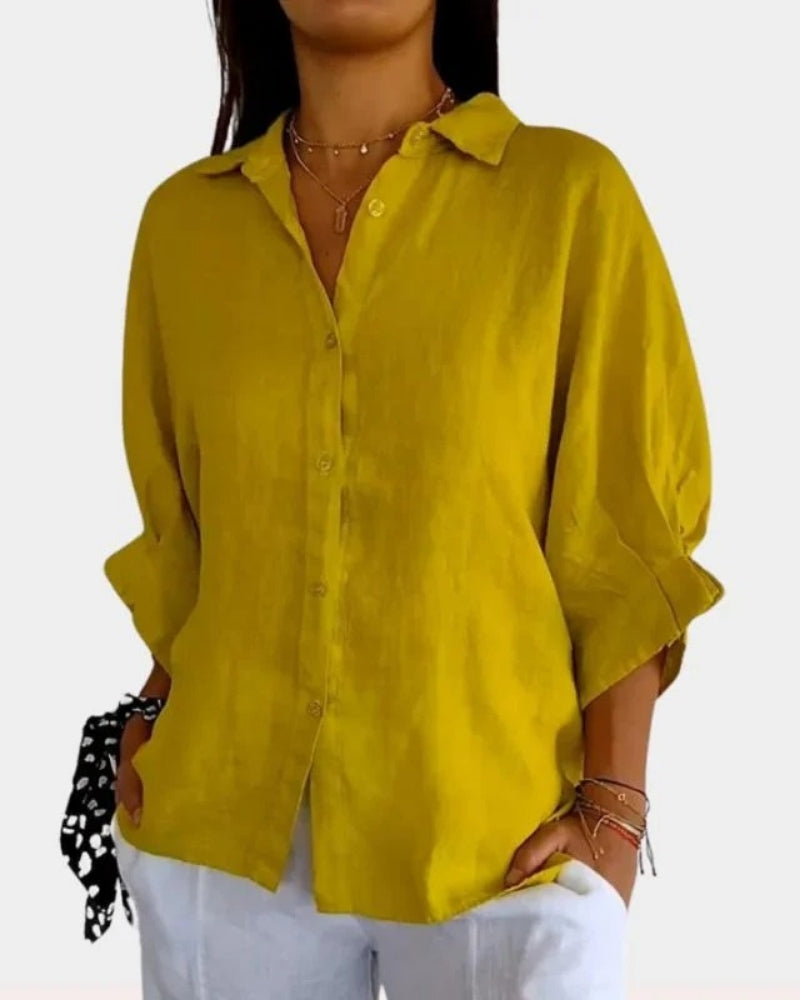 Klassisch Damen lockere Bluse mit Knopfleiste | Lange Ärmel