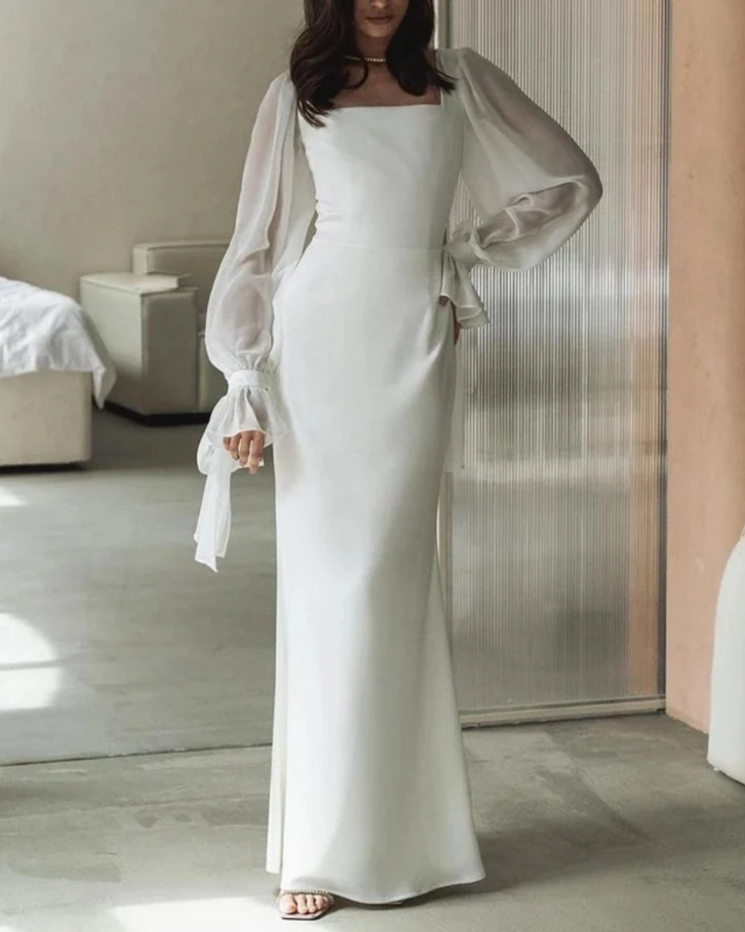 Kleid für Hochzeitsgast mit langen Ärmeln | Maxi