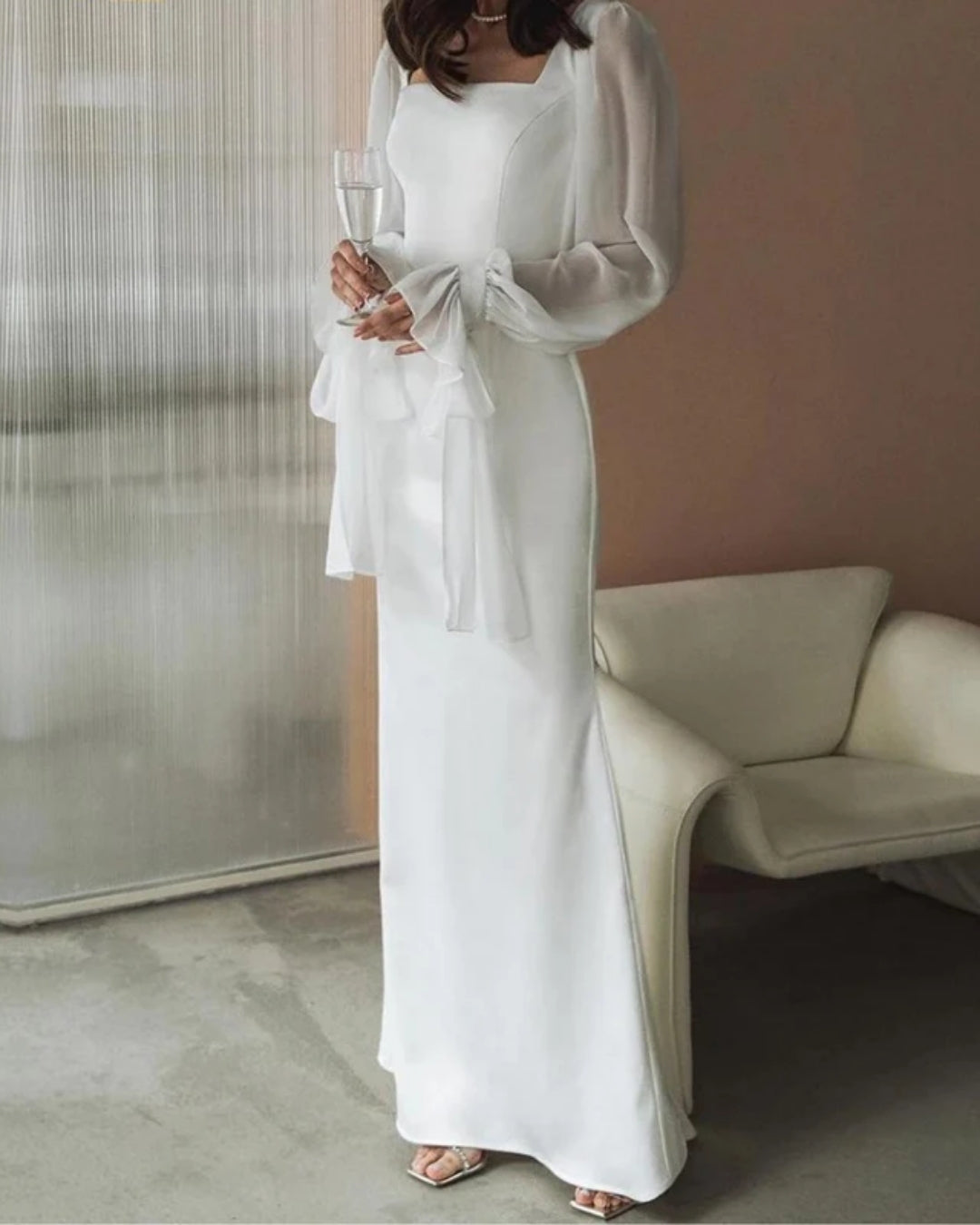 Kleid für Hochzeitsgast mit langen Ärmeln | Maxi