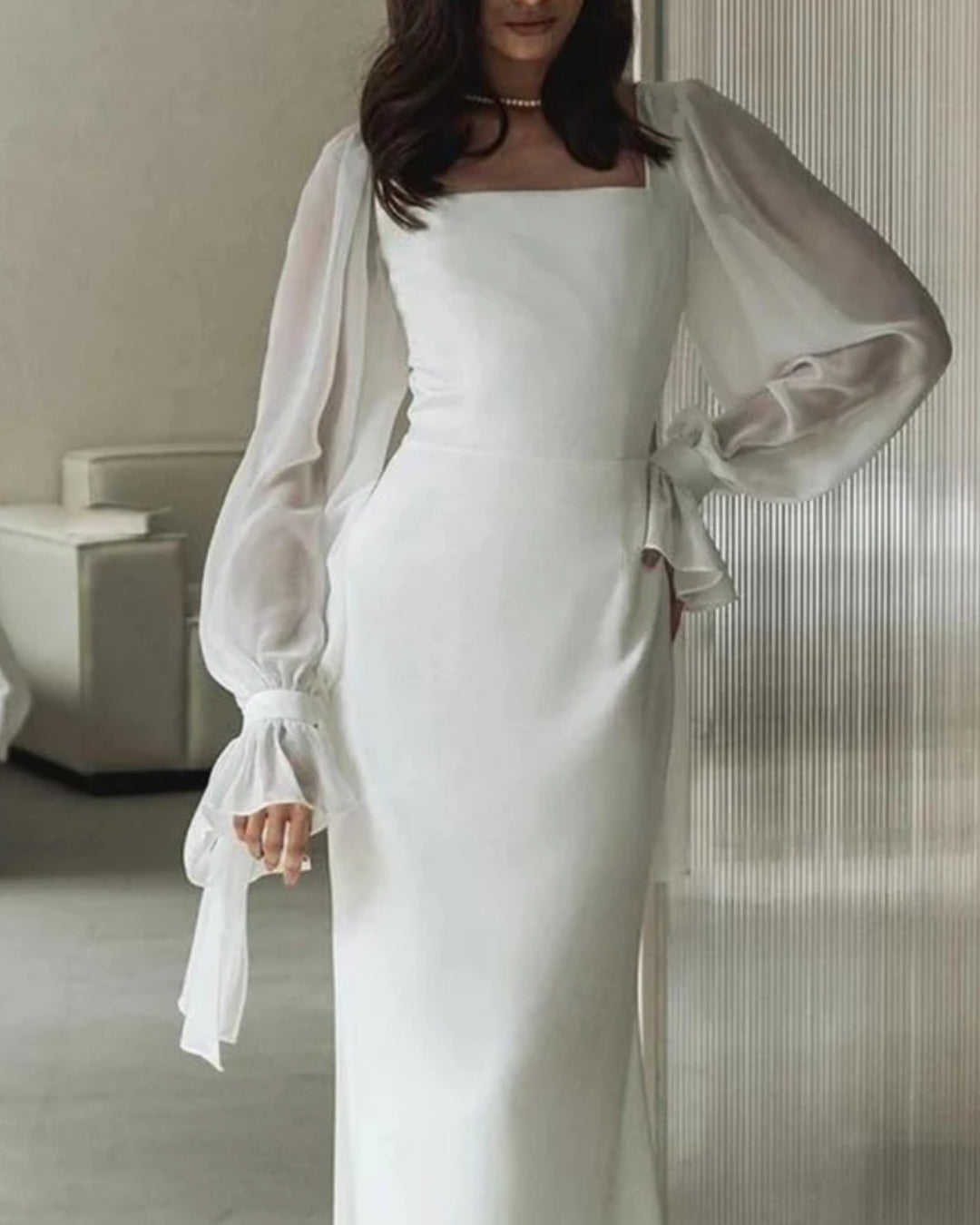 Kleid für Hochzeitsgast mit langen Ärmeln | Maxi