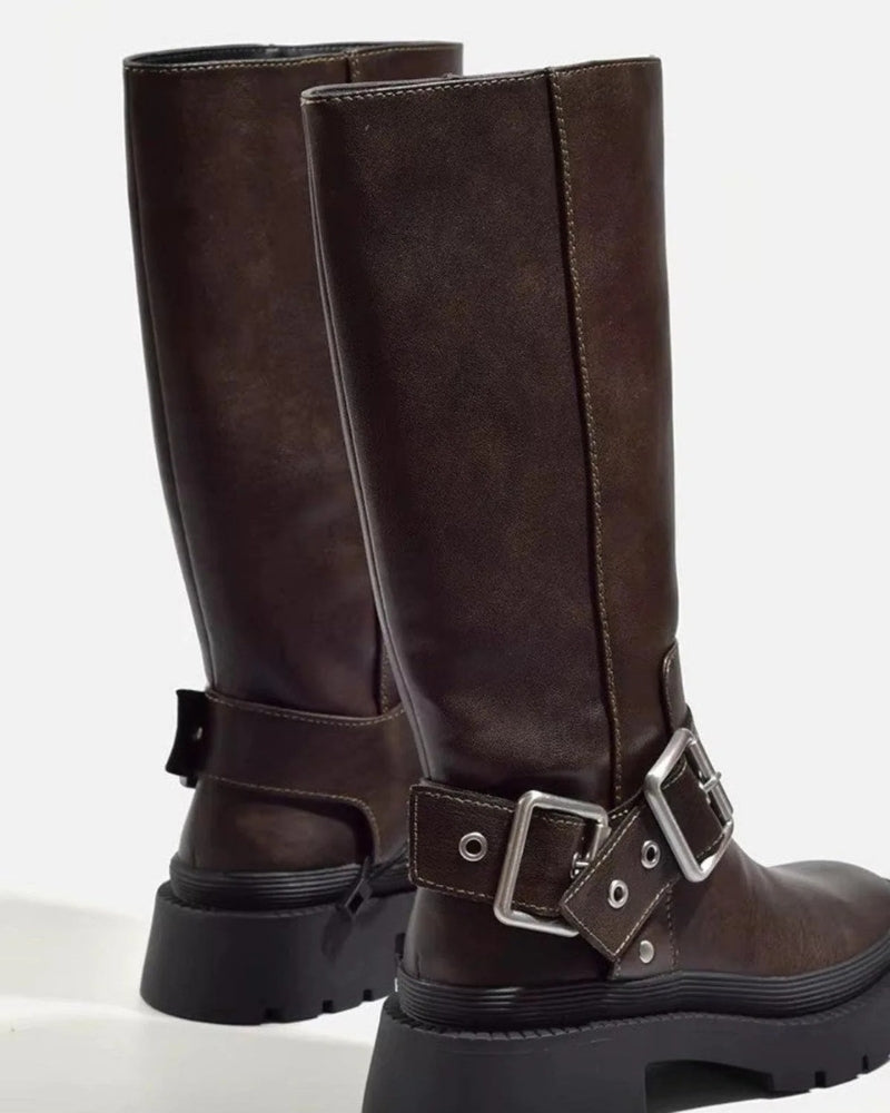 Kniehohe Winterstiefel – Flache Stiefel mit markanten Details für kühle Tage
