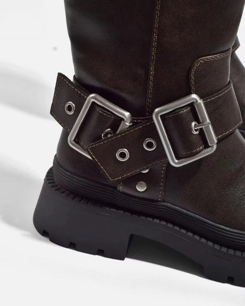 Kniehohe Winterstiefel – Flache Stiefel mit markanten Details für kühle Tage