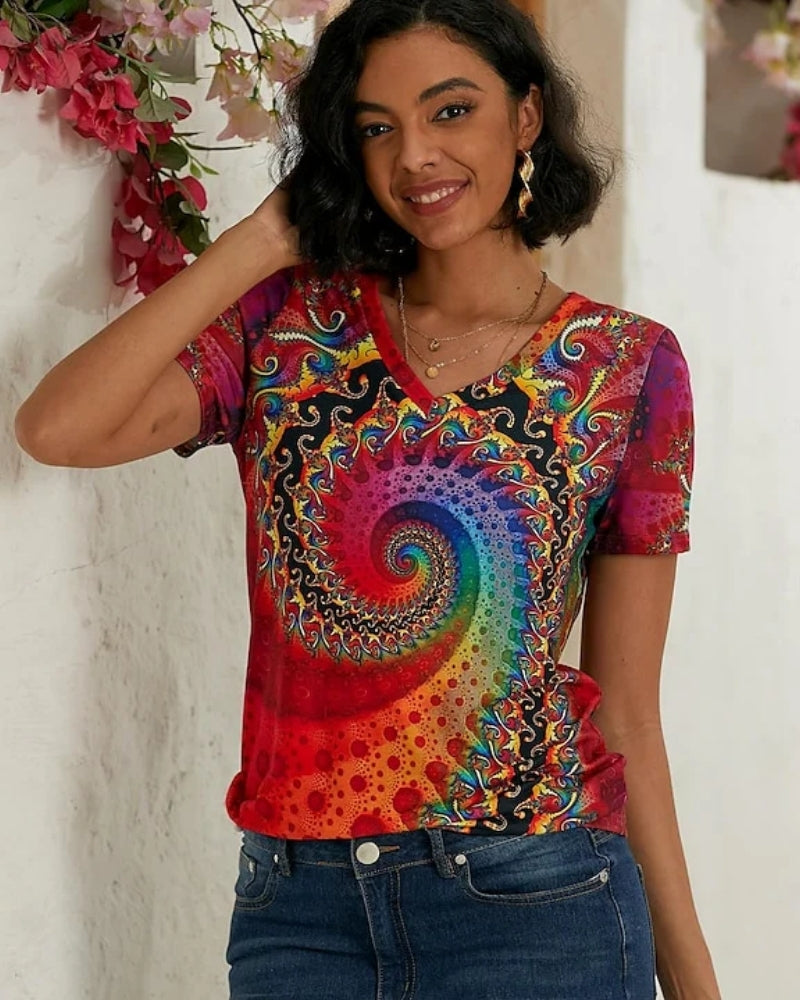 Kurzärmeliges Damen Sommertop mit V-Ausschnitt – Schlichtes Top für warme Tage