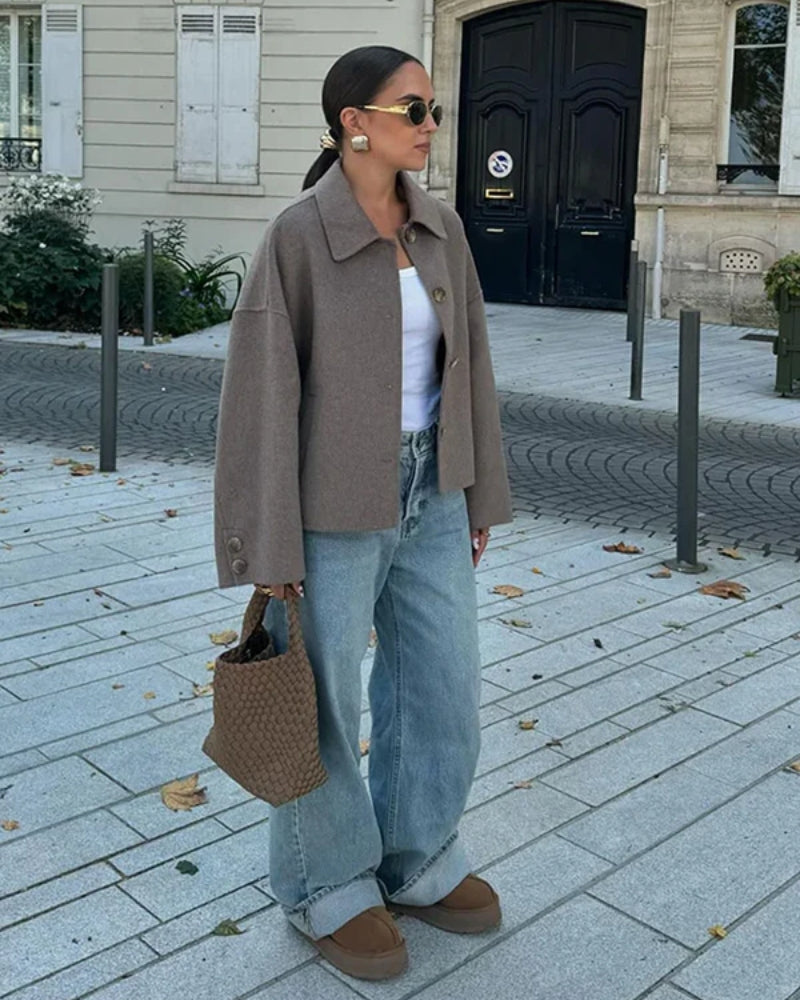 Kurzer Mantel im modernen Stil – Winterjacke Damen mit weiter Passform