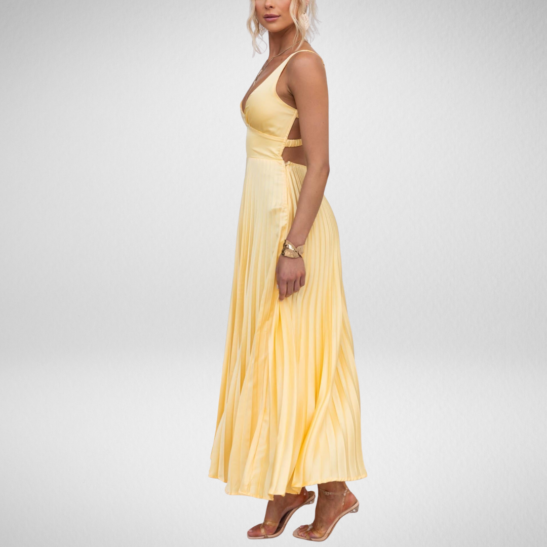 Lang Abendkleid Damen – Elegantes Plissiertes ärmelloses Kleid mit Fließender Silhouette