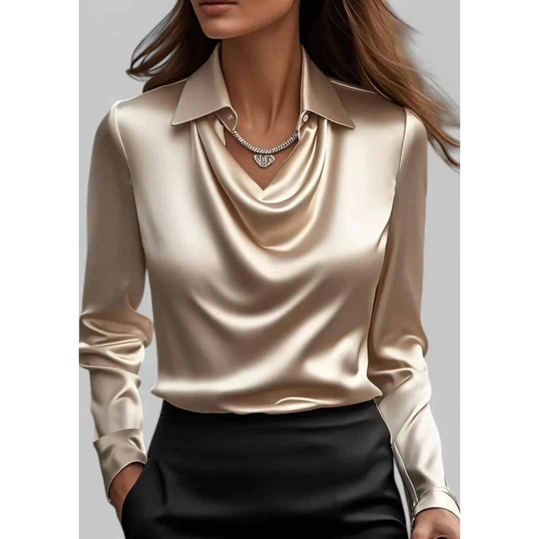 Langärmlige Bluse mit fallendem Ausschnitt – Geeignet für Büro und Alltag