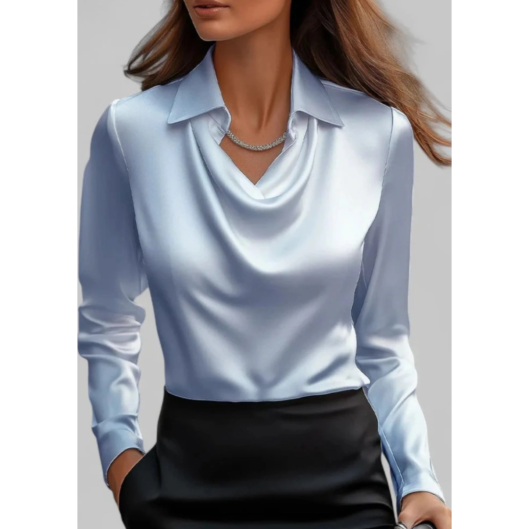 Langärmlige Bluse mit fallendem Ausschnitt – Geeignet für Büro und Alltag
