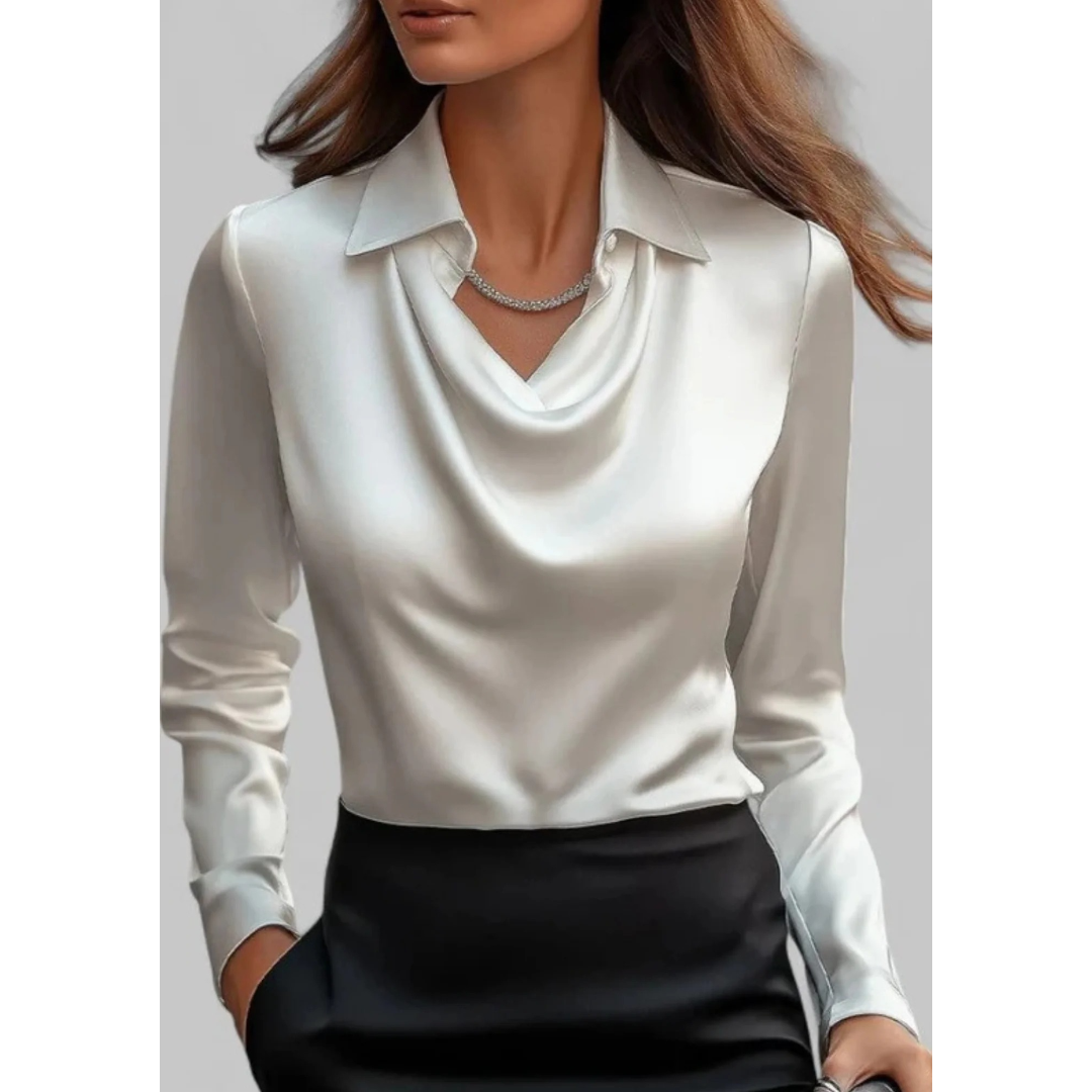 Langärmlige Bluse mit fallendem Ausschnitt – Geeignet für Büro und Alltag