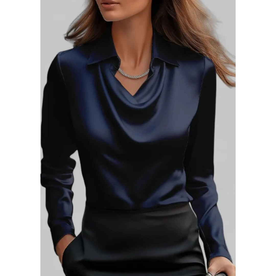 Langärmlige Bluse mit fallendem Ausschnitt – Geeignet für Büro und Alltag