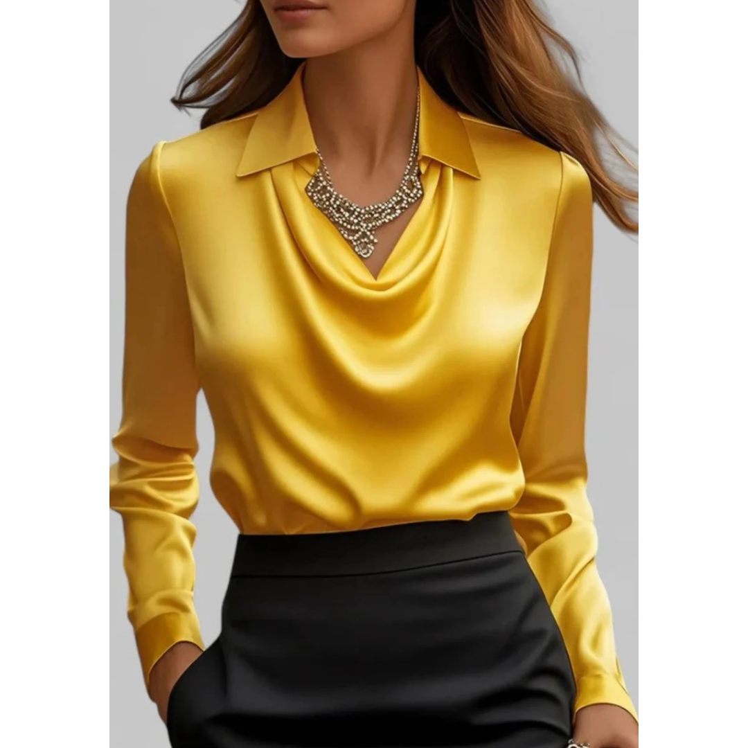 Langärmlige Bluse mit fallendem Ausschnitt – Geeignet für Büro und Alltag