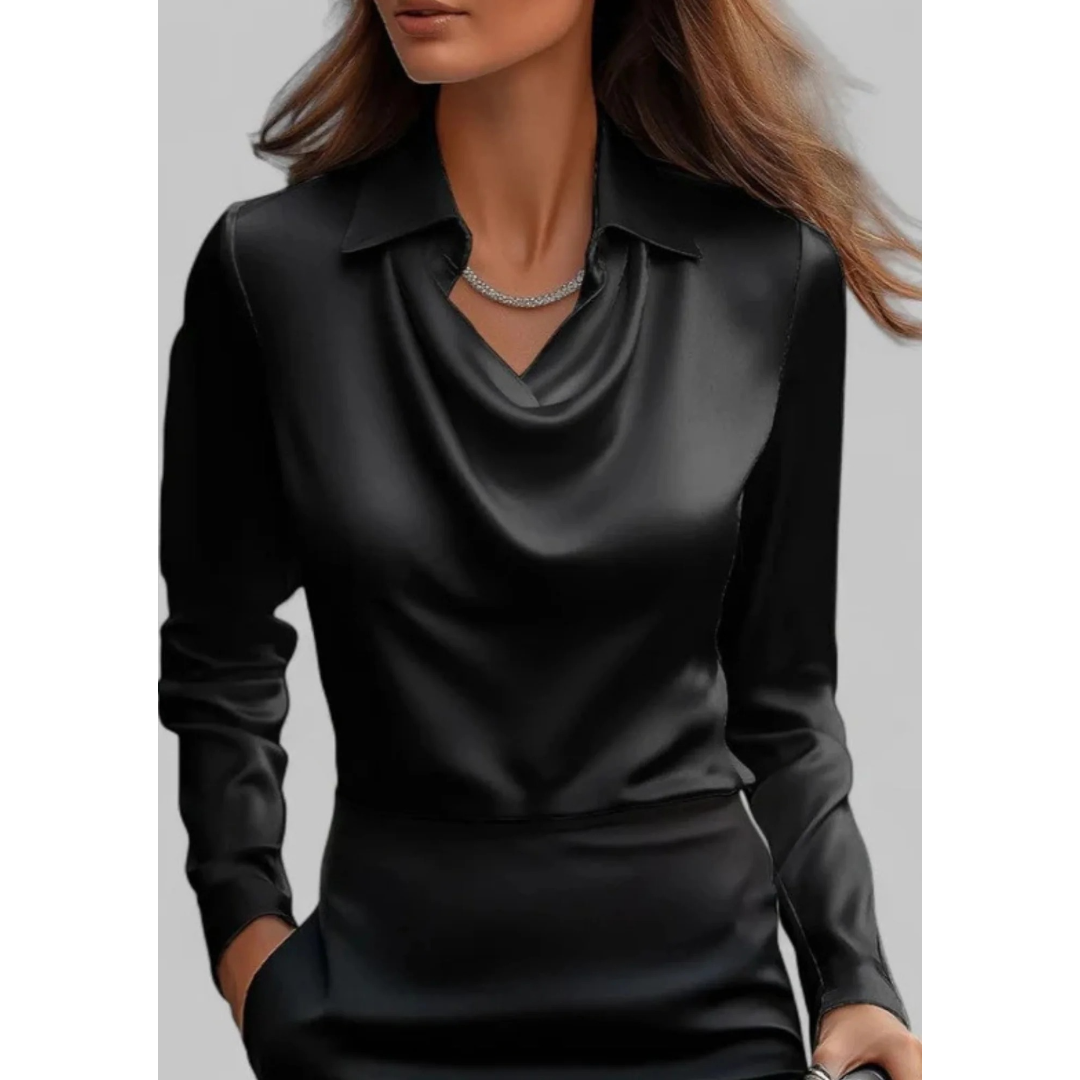 Langärmlige Bluse mit fallendem Ausschnitt – Geeignet für Büro und Alltag