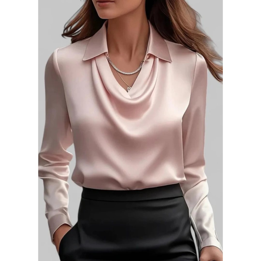 Langärmlige Bluse mit fallendem Ausschnitt – Geeignet für Büro und Alltag