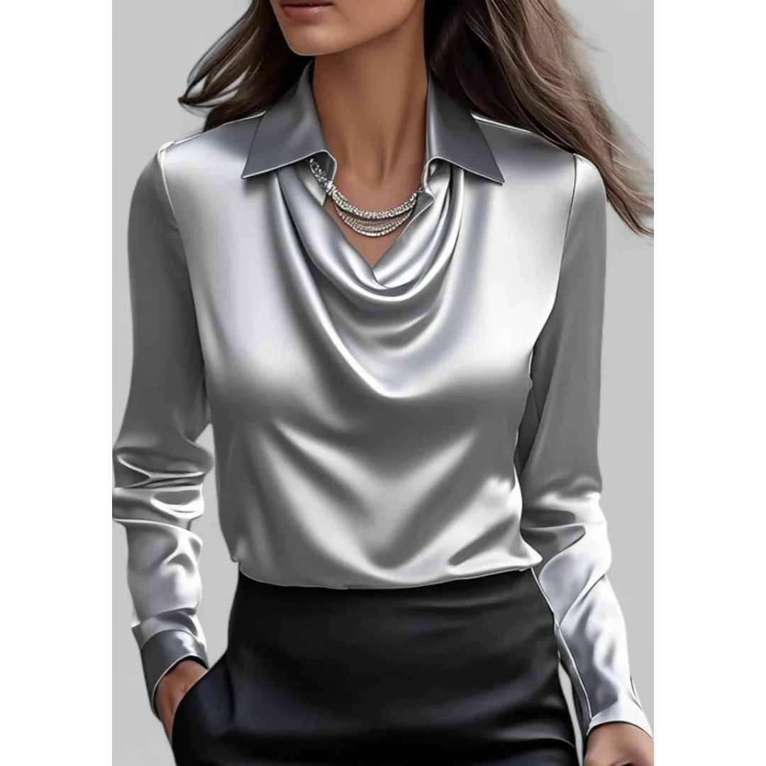 Langärmlige Bluse mit fallendem Ausschnitt – Geeignet für Büro und Alltag