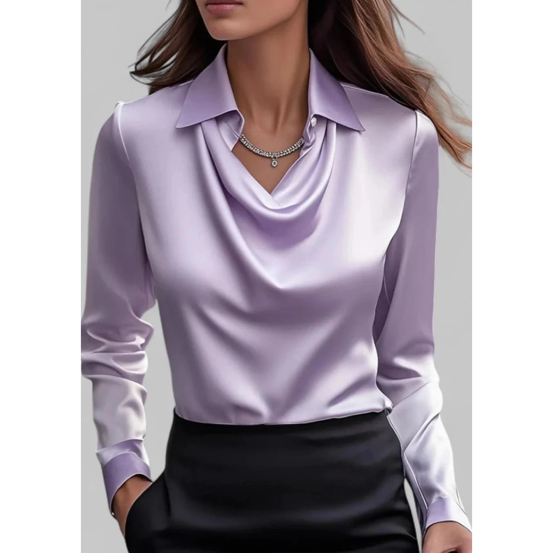 Langärmlige Bluse mit fallendem Ausschnitt – Geeignet für Büro und Alltag