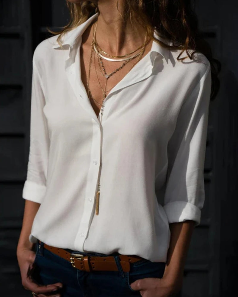 Langärmelige Damenbluse mit Knopfleiste – Vielseitige Bluse für Alltag und Büro