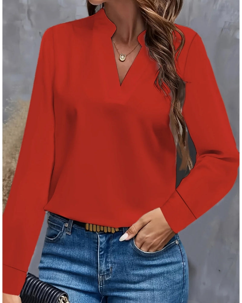 Langärmelige Damenbluse mit V-Ausschnitt – Bluse für Büro und formelle Kombinationen