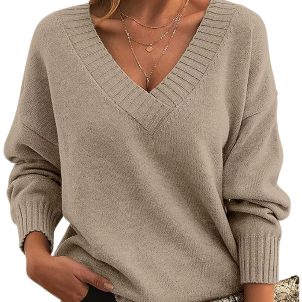 Langärmeliger Pullover mit V-Ausschnitt - Oberteil für die kalte Jahreszeit für Frauen