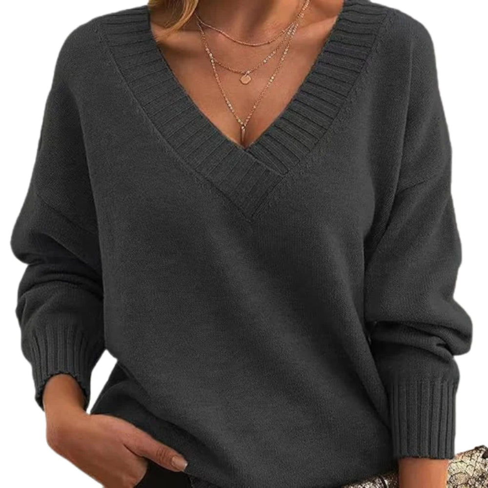 Langärmeliger Pullover mit V-Ausschnitt - Oberteil für die kalte Jahreszeit für Frauen