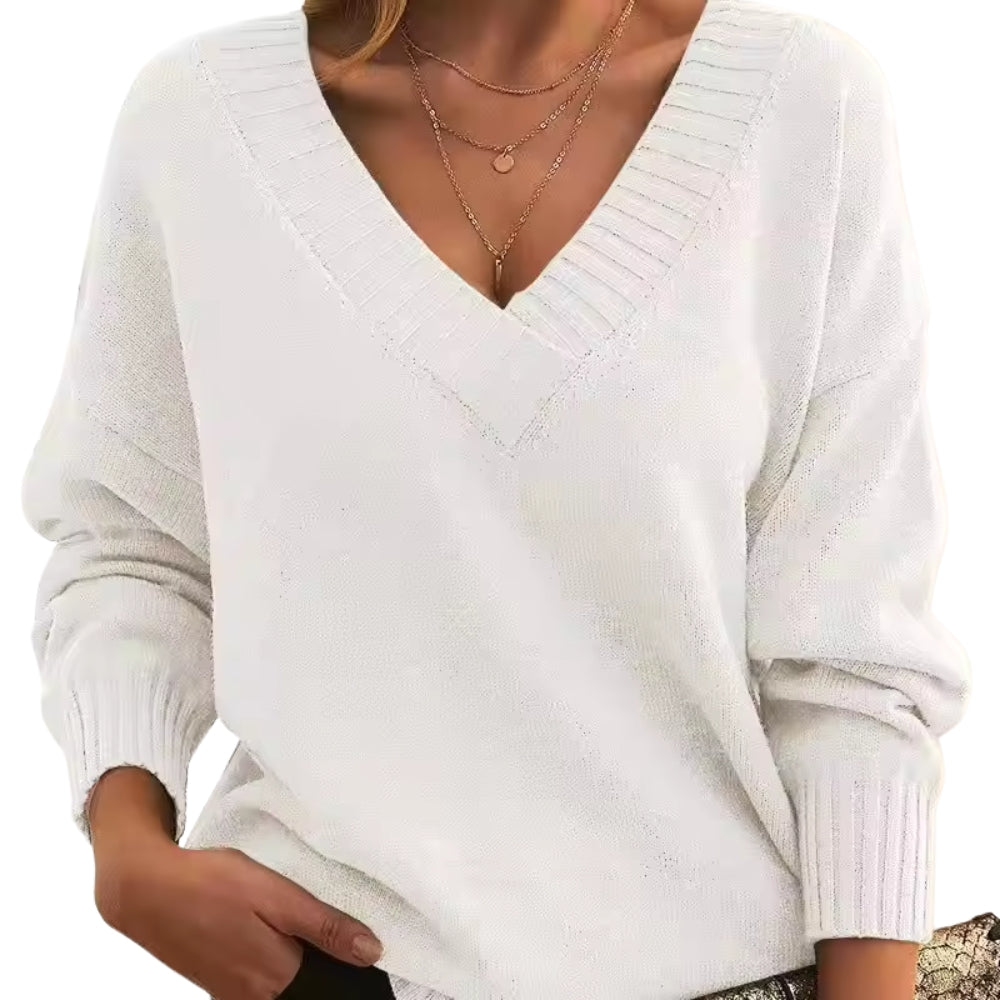 Langärmeliger Pullover mit V-Ausschnitt - Oberteil für die kalte Jahreszeit für Frauen
