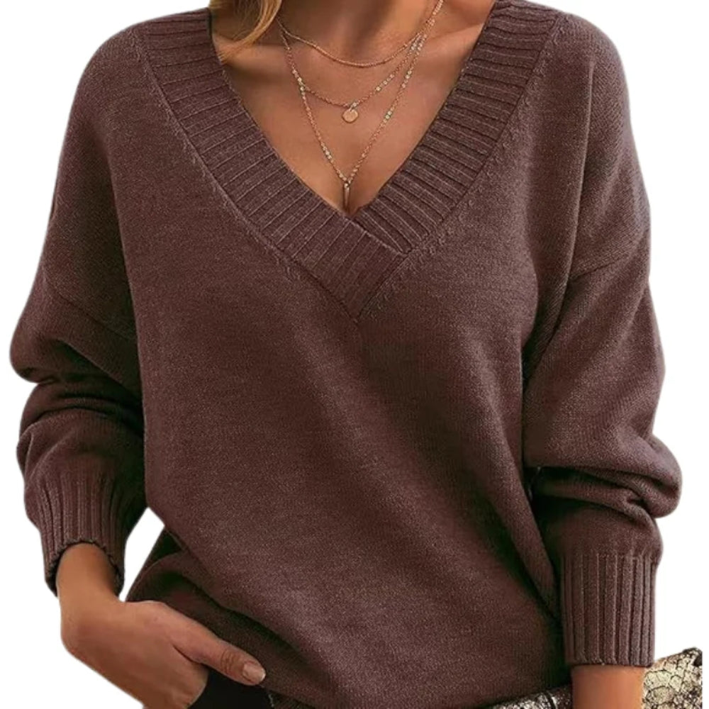 Langärmeliger Pullover mit V-Ausschnitt - Oberteil für die kalte Jahreszeit für Frauen
