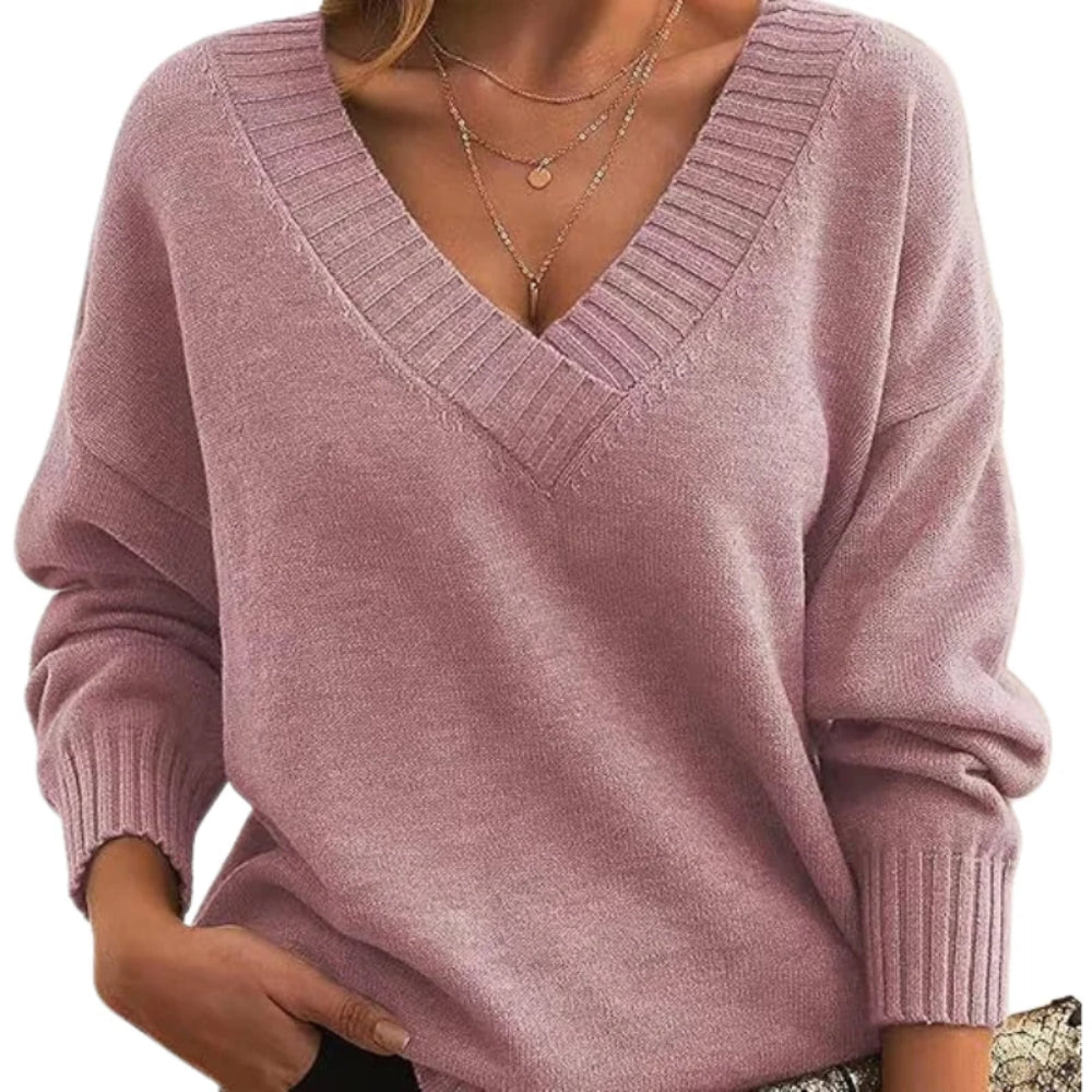 Langärmeliger Pullover mit V-Ausschnitt - Oberteil für die kalte Jahreszeit für Frauen