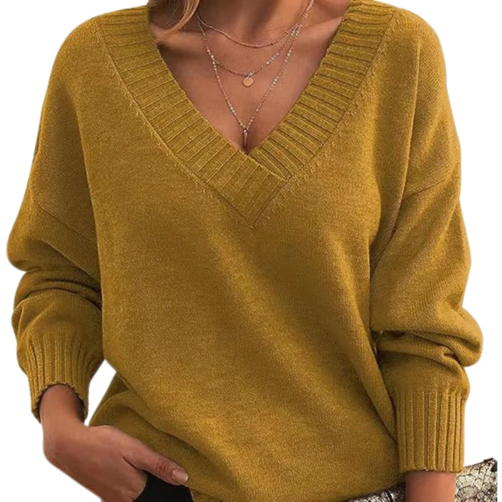 Langärmeliger Pullover mit V-Ausschnitt - Oberteil für die kalte Jahreszeit für Frauen