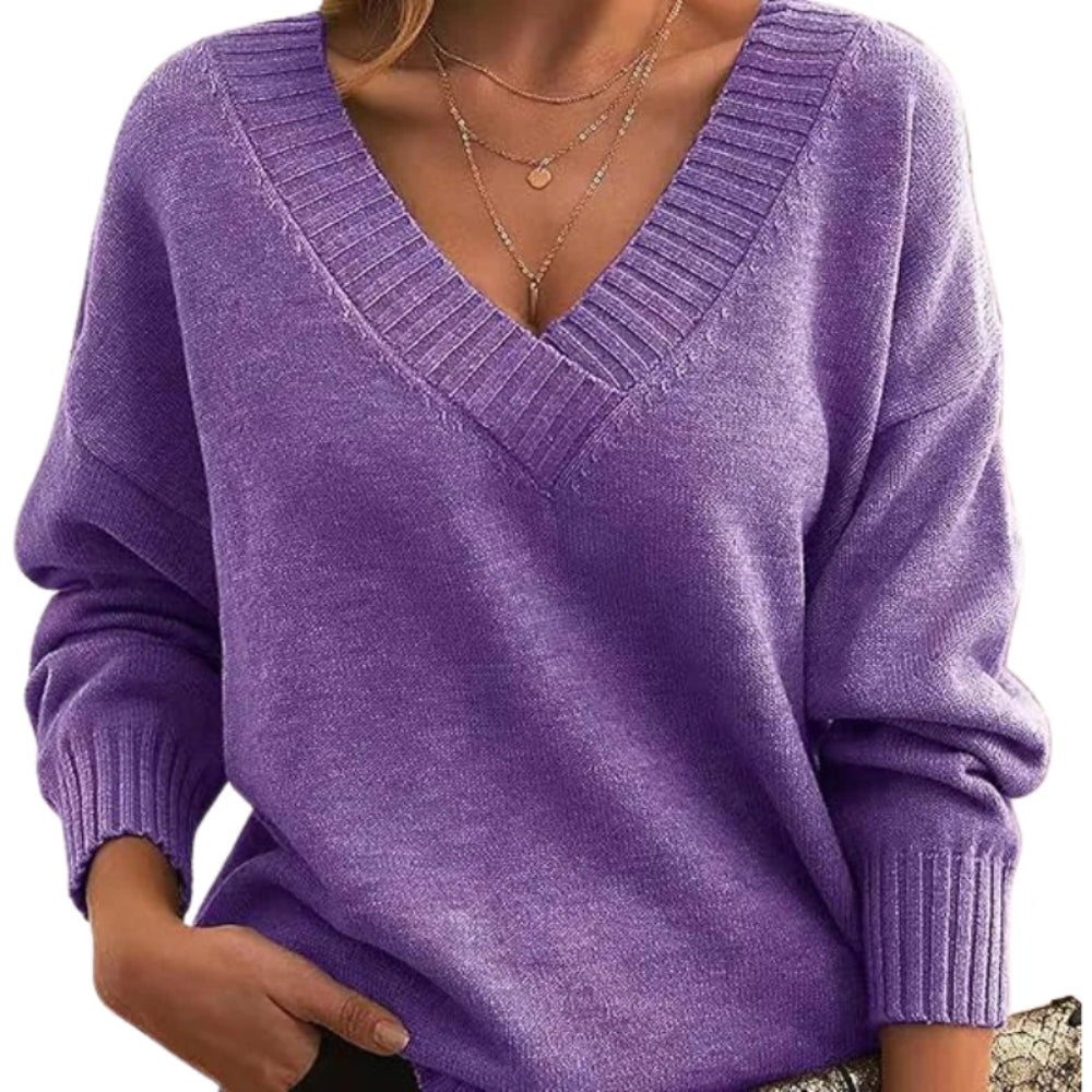 Langärmeliger Pullover mit V-Ausschnitt - Oberteil für die kalte Jahreszeit für Frauen