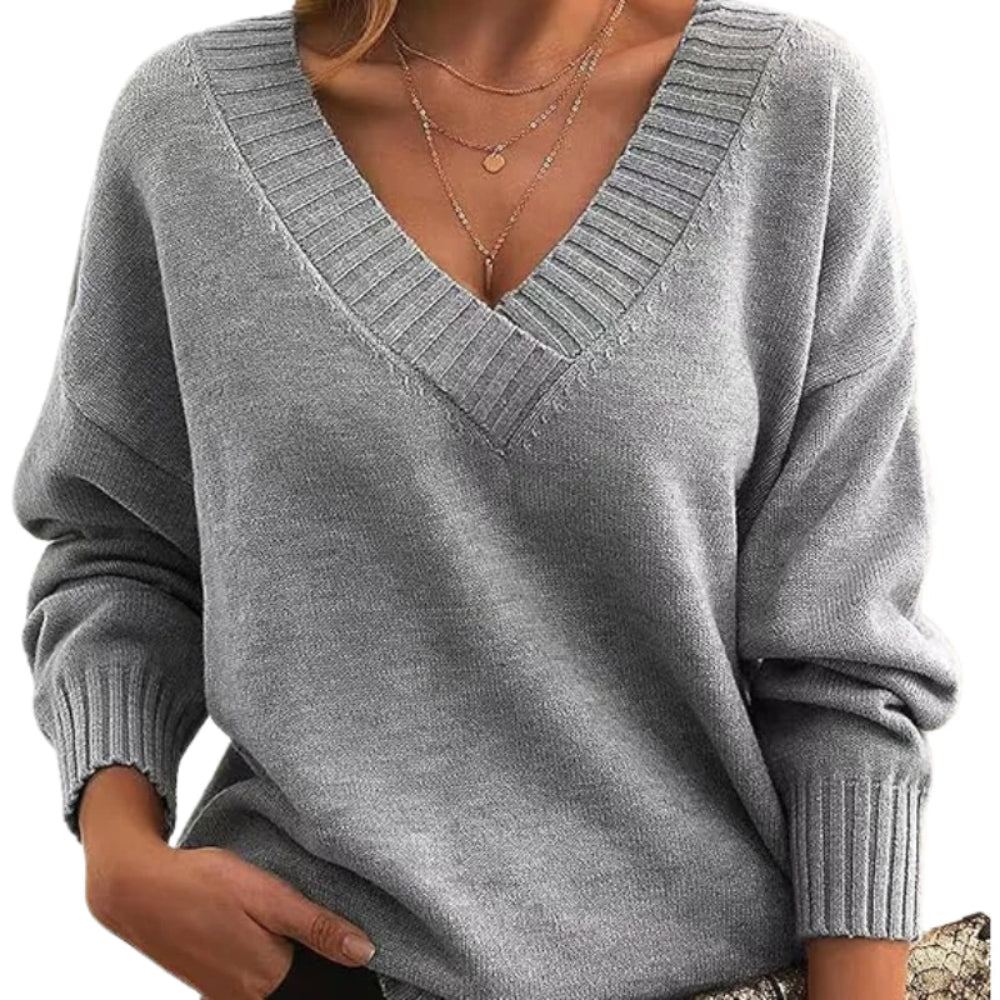 Langärmeliger Pullover mit V-Ausschnitt - Oberteil für die kalte Jahreszeit für Frauen